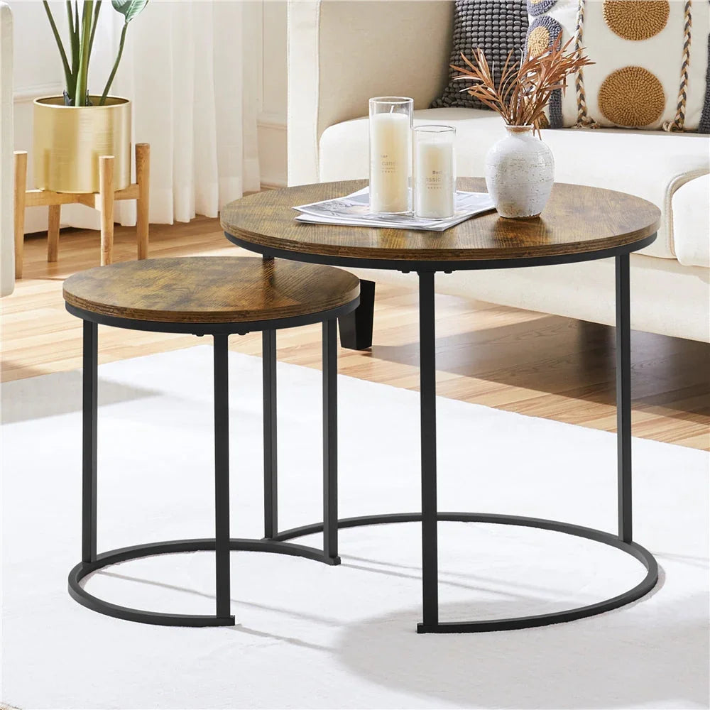 Costoffs Side Table Coffee Table with Wooden Tabletop & Sturdy Metal Base, Rustic Nesting End Table Set... - House Of Avana