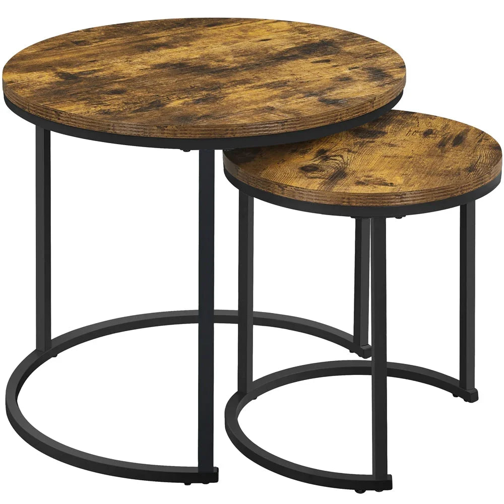 Costoffs Side Table Coffee Table with Wooden Tabletop & Sturdy Metal Base, Rustic Nesting End Table Set... - House Of Avana