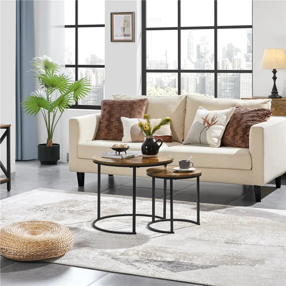 Costoffs Side Table Coffee Table with Wooden Tabletop & Sturdy Metal Base, Rustic Nesting End Table Set... - House Of Avana