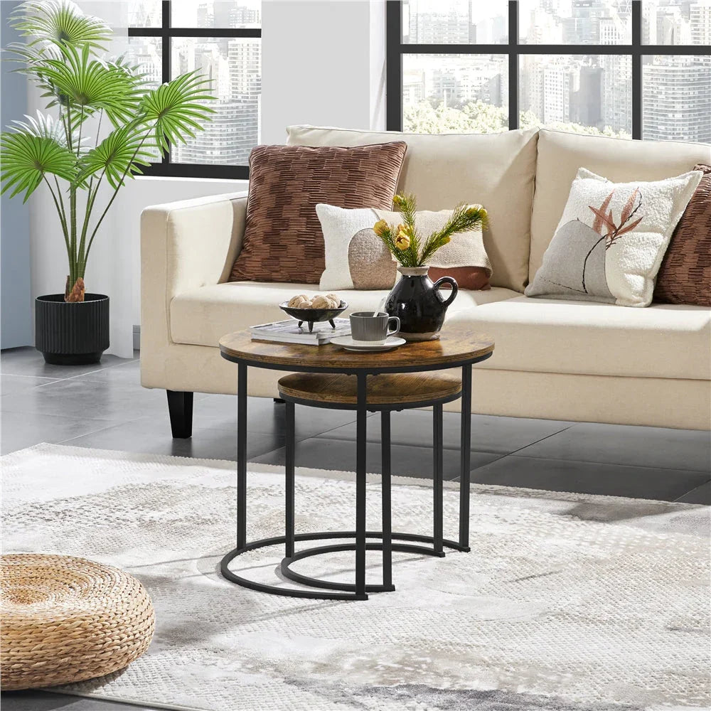 Costoffs Side Table Coffee Table with Wooden Tabletop & Sturdy Metal Base, Rustic Nesting End Table Set... - House Of Avana
