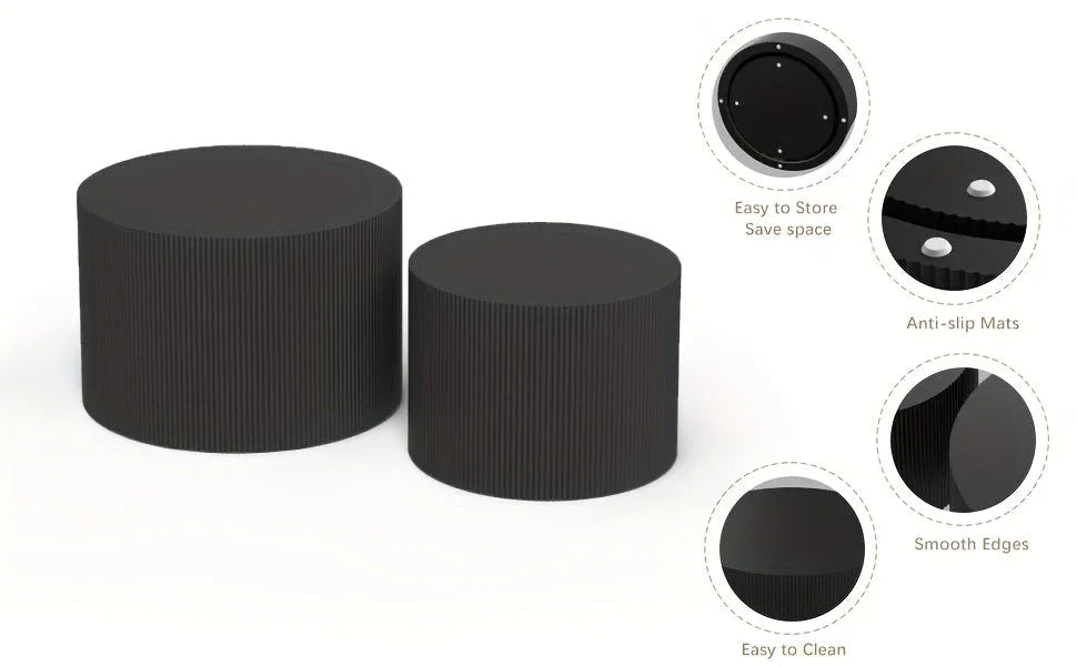 23.6" Vertical Grain Round Wooden Coffee Tables, Modern Nesting Coffee Table Set of 2, Indoor Side Table... - House Of Avana