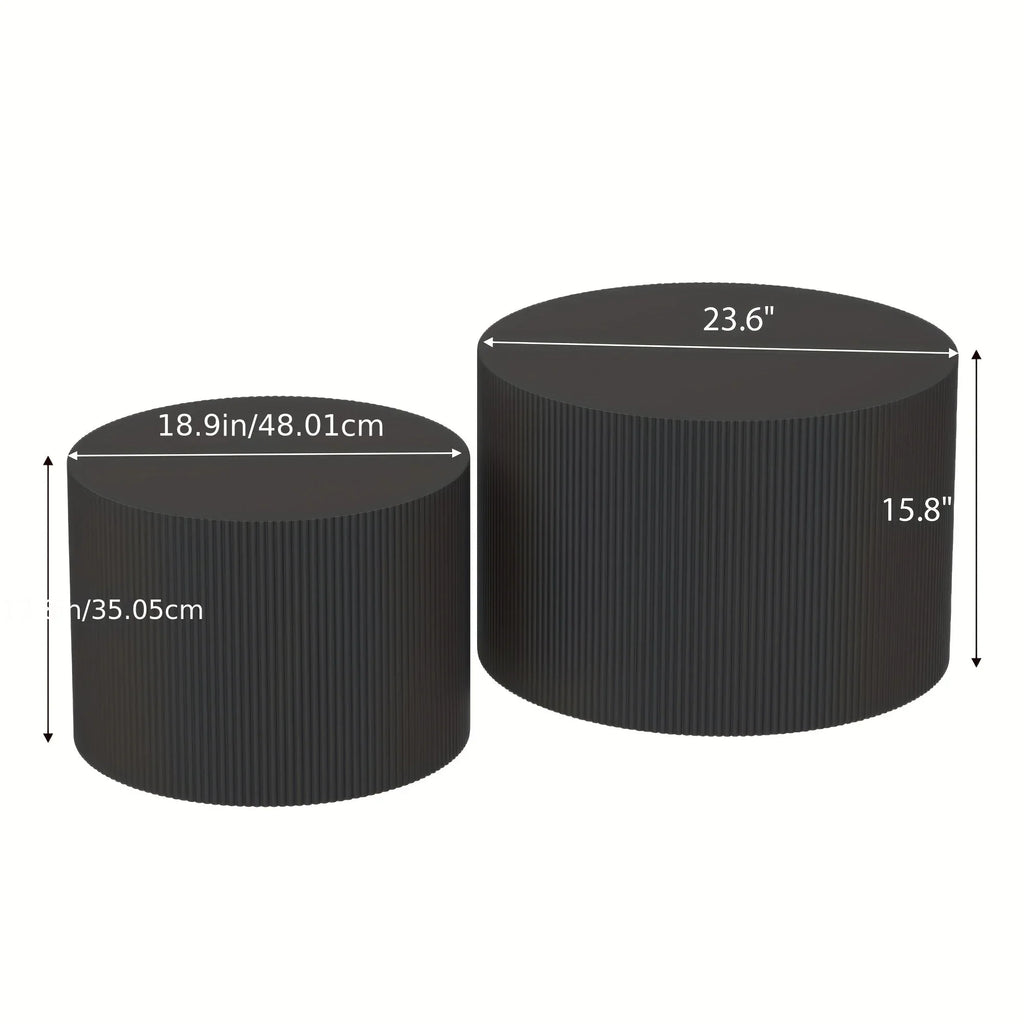 23.6" Vertical Grain Round Wooden Coffee Tables, Modern Nesting Coffee Table Set of 2, Indoor Side Table... - House Of Avana