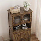 137.16cm Tall Bathroom Cabinet, Farmhouse Storage Cabinet With Glass Doors And Adjustable Shelves, Freestanding Kitchen Pantry Cabinets, Cupboard For Living Room, Dining Room House Of Avana