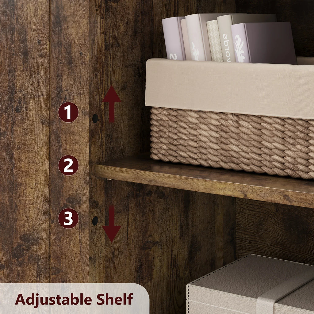 137.16cm Tall Bathroom Cabinet, Farmhouse Storage Cabinet With Glass Doors And Adjustable Shelves, Freestanding Kitchen Pantry Cabinets, Cupboard For Living Room, Dining Room House Of Avana