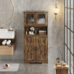 137.16cm Tall Bathroom Cabinet, Farmhouse Storage Cabinet With Glass Doors And Adjustable Shelves, Freestanding Kitchen Pantry Cabinets, Cupboard For Living Room, Dining Room House Of Avana