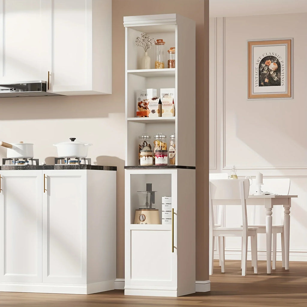 177.8cm Tall Narrow Bathroom Cabinet with Glass Door & Open Shelves - Freestanding Storage Organizer, Space-Saving Design for Small Spaces, Durable Wood & Particle Board Construction, Mixed Color Finish, 3, 2 Cu Ft Capacity, House Of Avana