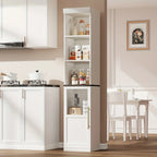 177.8cm Tall Narrow Bathroom Cabinet with Glass Door & Open Shelves - Freestanding Storage Organizer, Space-Saving Design for Small Spaces, Durable Wood & Particle Board Construction, Mixed Color Finish, 3, 2 Cu Ft Capacity, House Of Avana