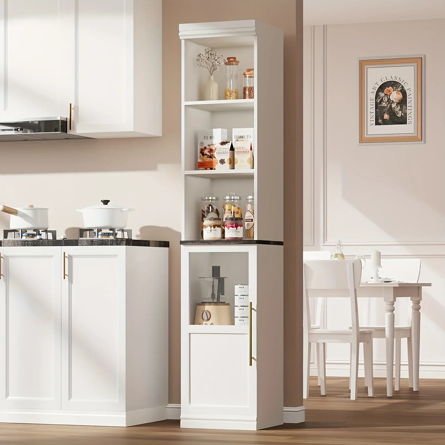 177.8cm Tall Narrow Bathroom Cabinet with Glass Door & Open Shelves - Freestanding Storage Organizer, Space-Saving Design for Small Spaces, Durable Wood & Particle Board Construction, Mixed Color Finish, 3, 2 Cu Ft Capacity, House Of Avana