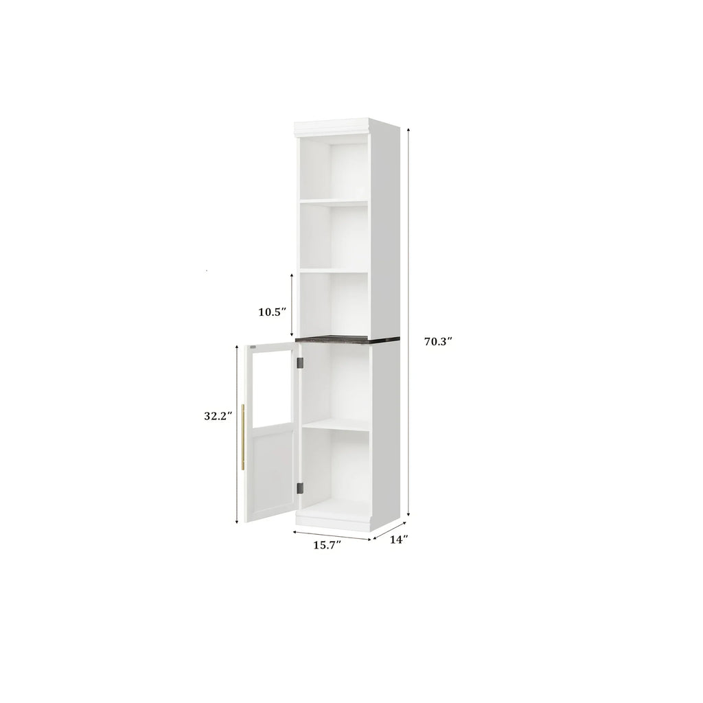 177.8cm Tall Narrow Bathroom Cabinet with Glass Door & Open Shelves - Freestanding Storage Organizer, Space-Saving Design for Small Spaces, Durable Wood & Particle Board Construction, Mixed Color Finish, 3, 2 Cu Ft Capacity, House Of Avana