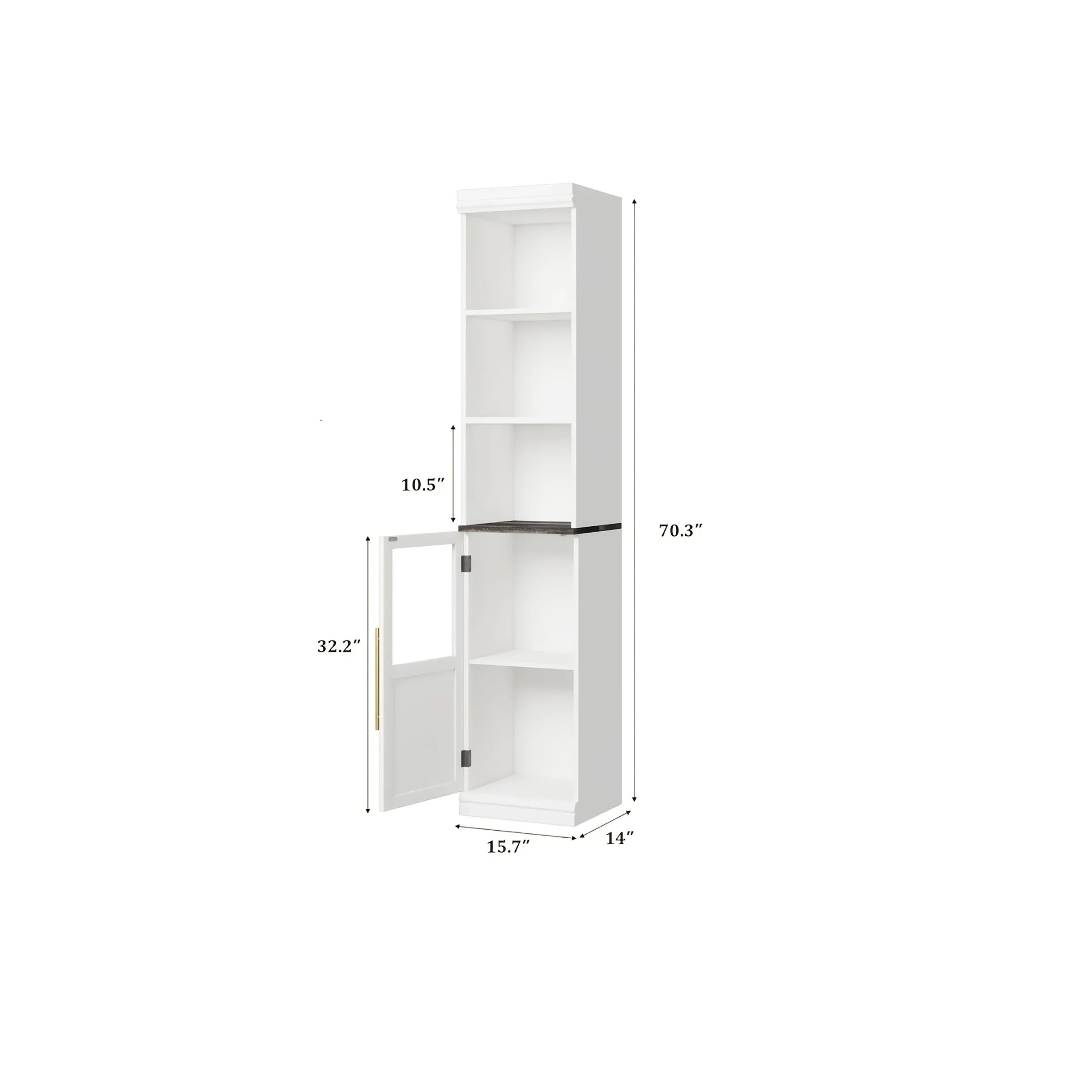 177.8cm Tall Narrow Bathroom Cabinet with Glass Door & Open Shelves - Freestanding Storage Organizer, Space-Saving Design for Small Spaces, Durable Wood & Particle Board Construction, Mixed Color Finish, 3, 2 Cu Ft Capacity, House Of Avana