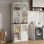 177.8cm Tall Narrow Bathroom Cabinet with Glass Door & Open Shelves - Freestanding Storage Organizer, Space-Saving Design for Small Spaces, Durable Wood & Particle Board Construction, Mixed Color Finish, 3, 2 Cu Ft Capacity, House Of Avana