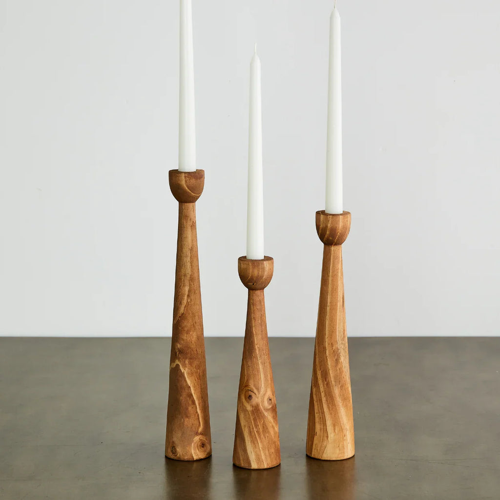 Tapered Candlestick Holder Pine Wood Cognac, Espresso, Natural Kanju Interiors