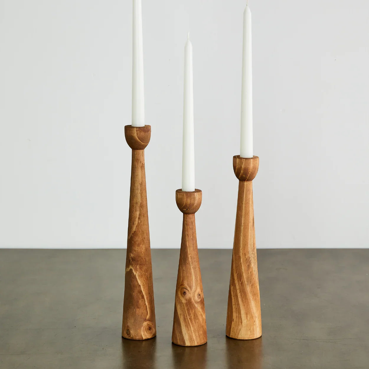 Tapered Candlestick Holder Pine Wood Cognac, Espresso, Natural Kanju Interiors
