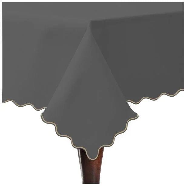 Scallop Embroidery Sateen Cotton Solid Table Cloth - Dark Grey PushpLinen