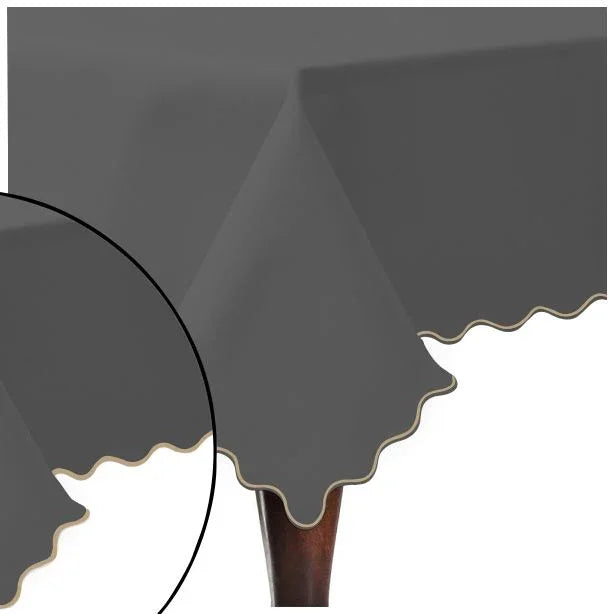 Scallop Embroidery Sateen Cotton Solid Table Cloth - Dark Grey PushpLinen