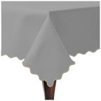Scallop Embroidery Sateen Cotton Solid Table Cloth - Light Grey PushpLinen