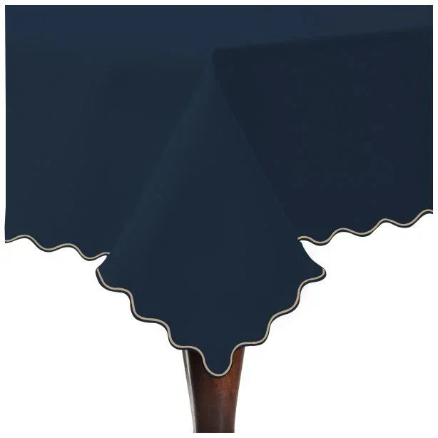 Scallop Embroidery Sateen Cotton Solid Table Cloth - Navy PushpLinen