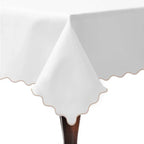Scallop Embroidery Sateen Poly Cotton Solid Table Cloth PushpLinen