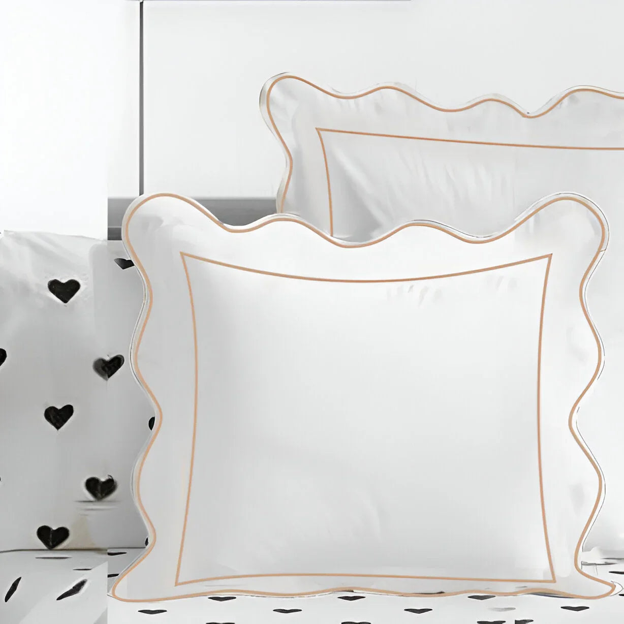 400TC Cotton Scallop Embroidery & Border Sateen Solid Euro Sham PushpLinen