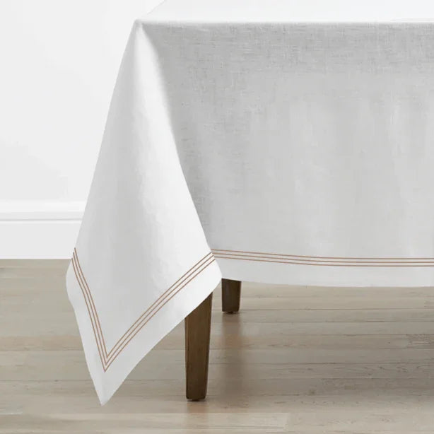 Triple Embroidery Border Linen Table Cloth PushpLinen