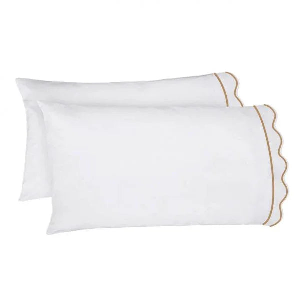 400TC Cotton Scallop Embroidery & Border Sateen Solid Sheet Set PushpLinen