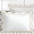 400TC Cotton Scallop Embroidery & Border Sateen Solid Duvet Cover Set PushpLinen