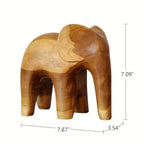 Brown teak elephant sculpture, hand-carved wooden figurine - House of Avana