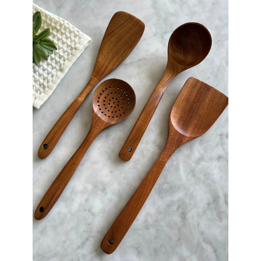 Teak Wooden Utensils, Set of 4 Busa Designs
