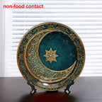 1pc 8-Inch Modern Teal and Golden Crescent Moon Wall Decor Plate, Vintage Islamic Style Home Decoration, Unique Jewelry Display Tray for Necklaces & Rings, Perfect Holiday Gift for Friends & Family, Round Ceramic Hanging Art House Of Avana