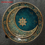 1pc 8-Inch Modern Teal and Golden Crescent Moon Wall Decor Plate, Vintage Islamic Style Home Decoration, Unique Jewelry Display Tray for Necklaces & Rings, Perfect Holiday Gift for Friends & Family, Round Ceramic Hanging Art House Of Avana