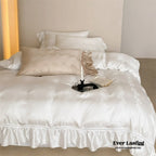 Tencel Silky Floral Ruffle Bedding Set / Snow White Ever Lasting
