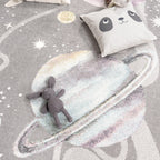 Kids Rug Nino Space with pastel colored Planets and Stars in Grey RugYourHome