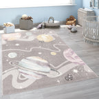 Kids Rug Nino Space with pastel colored Planets and Stars in Grey RugYourHome