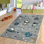 Space Rug for Kids with Astronauts & Rockets in Grey RugYourHome