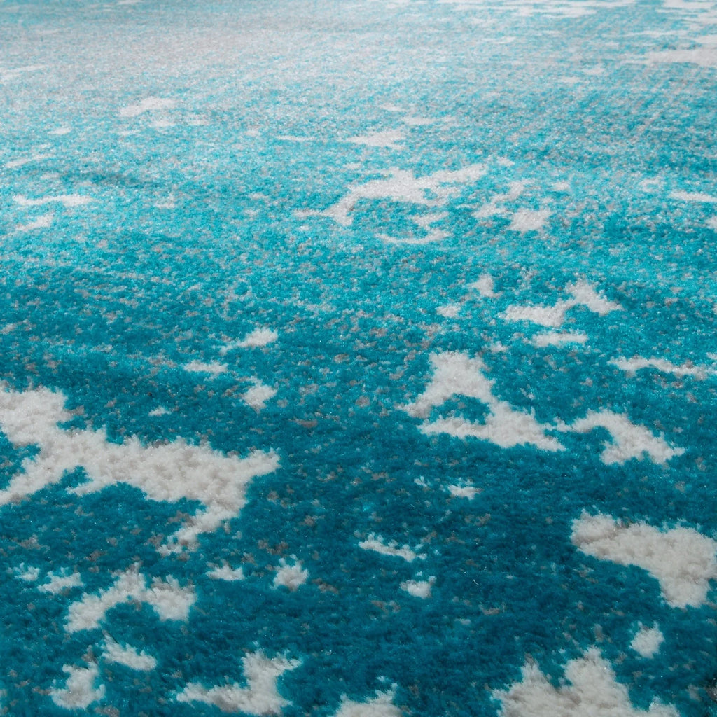 Abstract Area Rug Splash with Used Look in Turquiose Cream RugYourHome