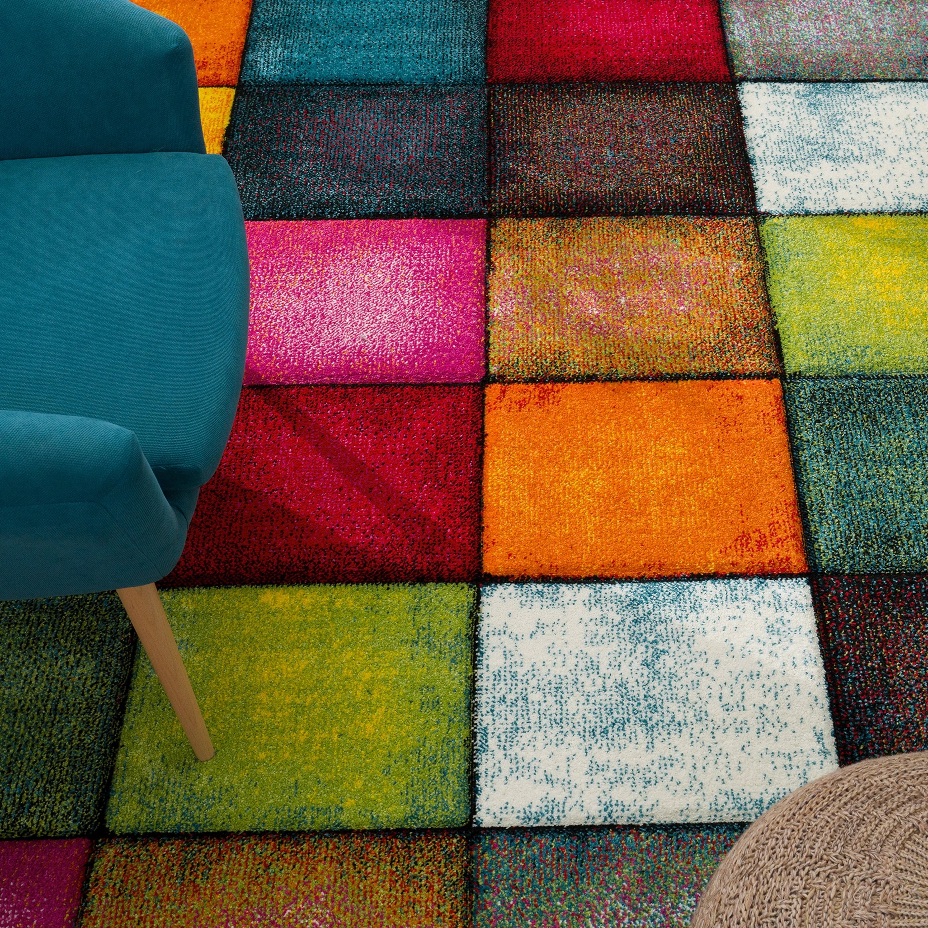 Colorful Area Rug Smaragd With Geometric Squares - Multicolor RugYourHome