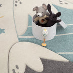 Kids Rug Cosmo for Nursery with Mountains in Pastel Blue White RugYourHome