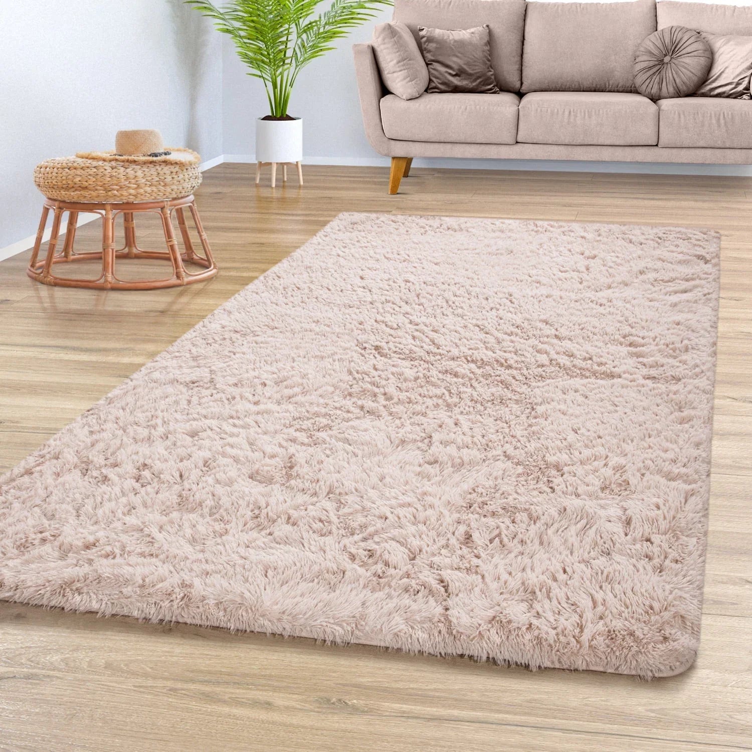 Solid Shag Rug Silky Soft & Fluffy In Cream RugYourHome