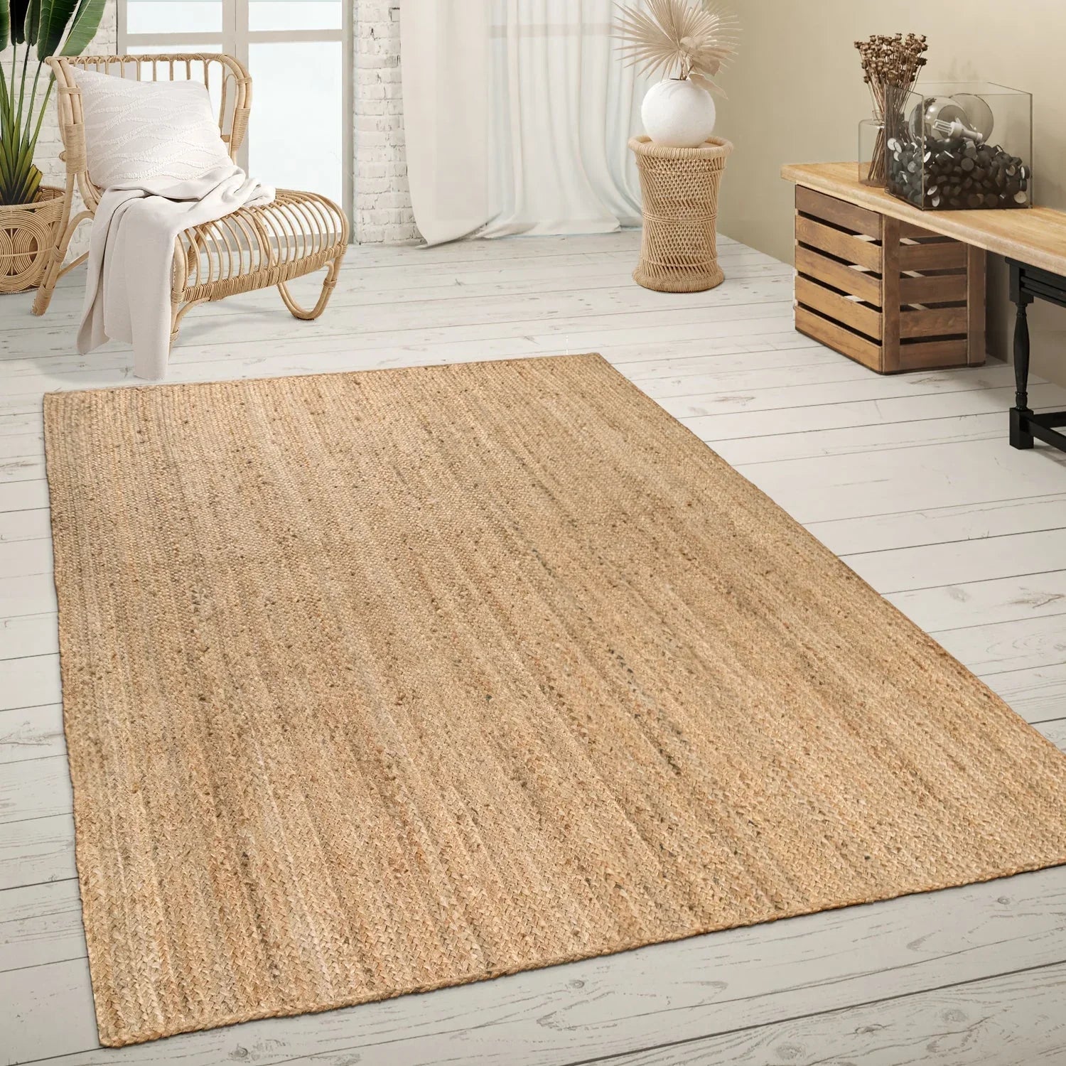 Jute Rug Kaia Hand-Woven with Natural Fibers in Wooden Brown RugYourHome