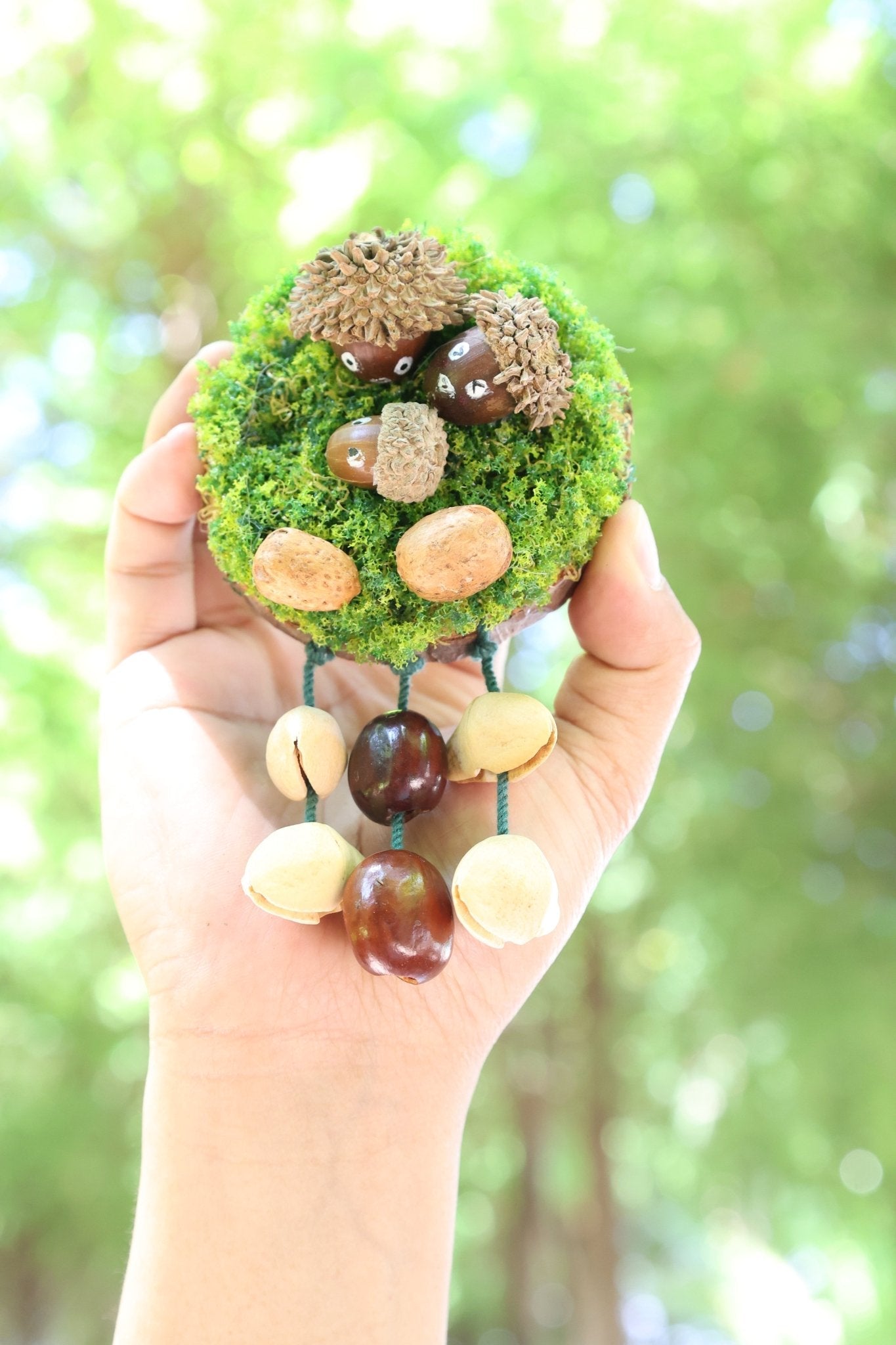 "The Acorn Family" - Handmade Moss Forest Wall Hanging & Seed Mobile