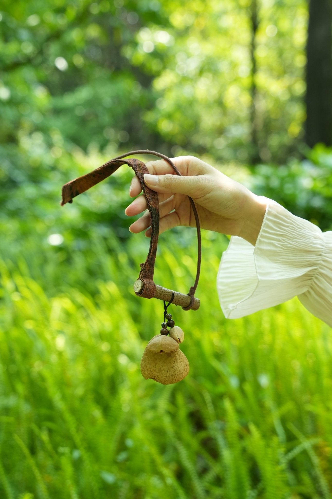 "The Ancient Branch" - Handcrafted Natural Wood & Seed Pod Fabric Necklace
