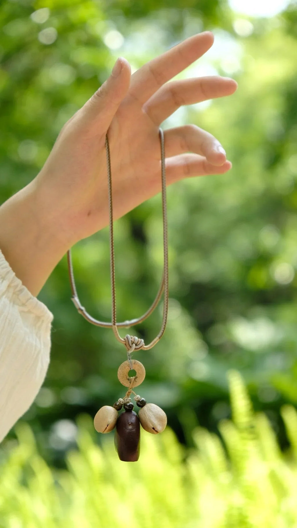 "The Earth Balance" - Stone Donut & Natural Seed Lariat Necklace