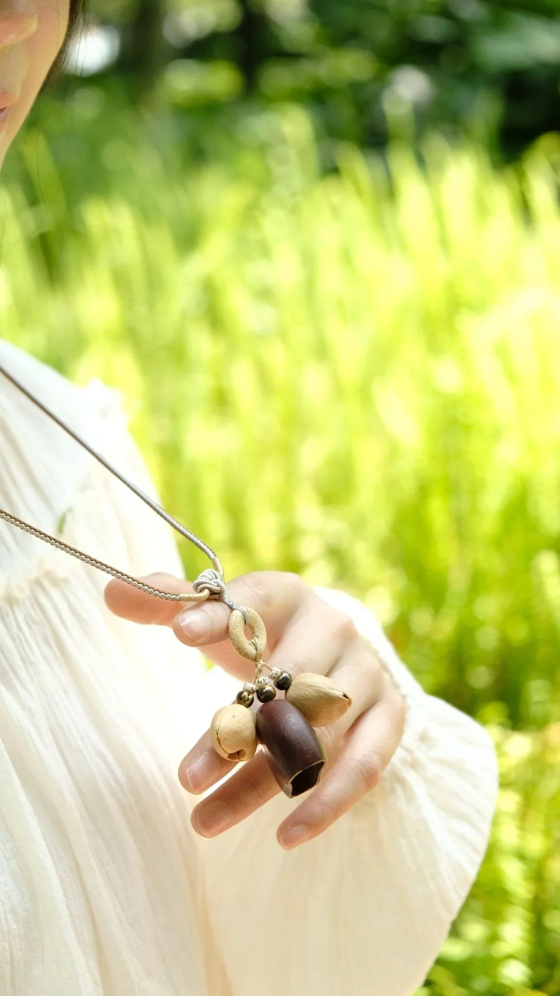 "The Earth Balance" - Stone Donut & Natural Seed Lariat Necklace