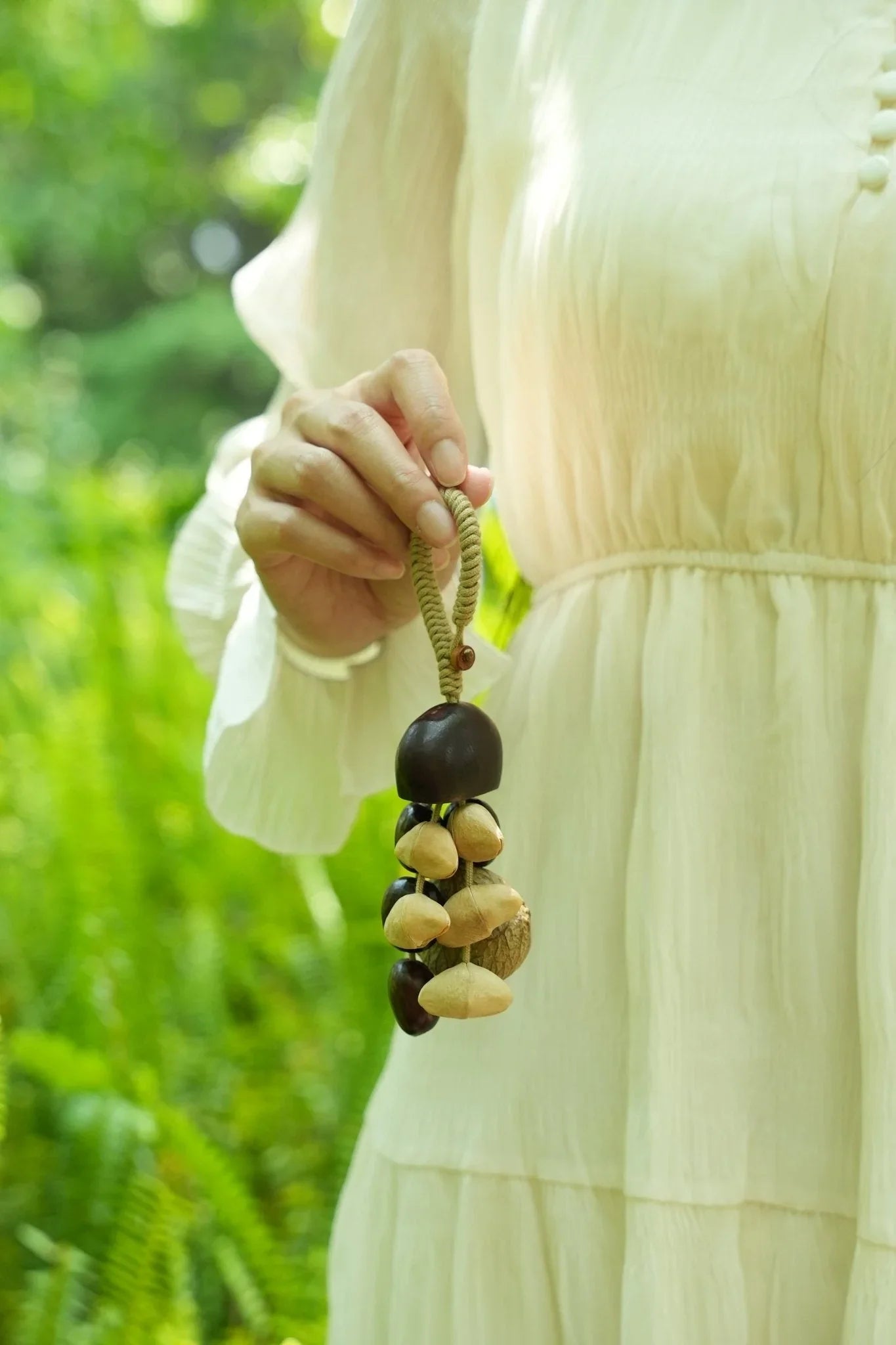 "The Forest Dome Chime" - Handcrafted Natural Seed Wind Bell with Dark Shell Cap