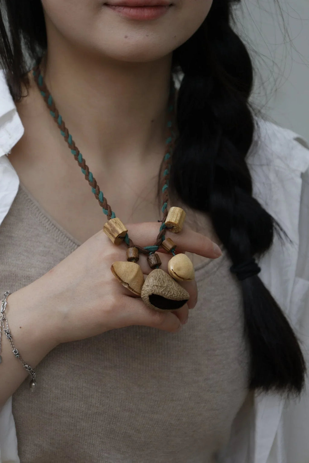 "Forest Harmony" Seed＆Wood Bead Necklace