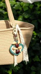 "The Gentle Breeze" - Handwoven Miniature Bamboo Fan & Nut Shell Charm