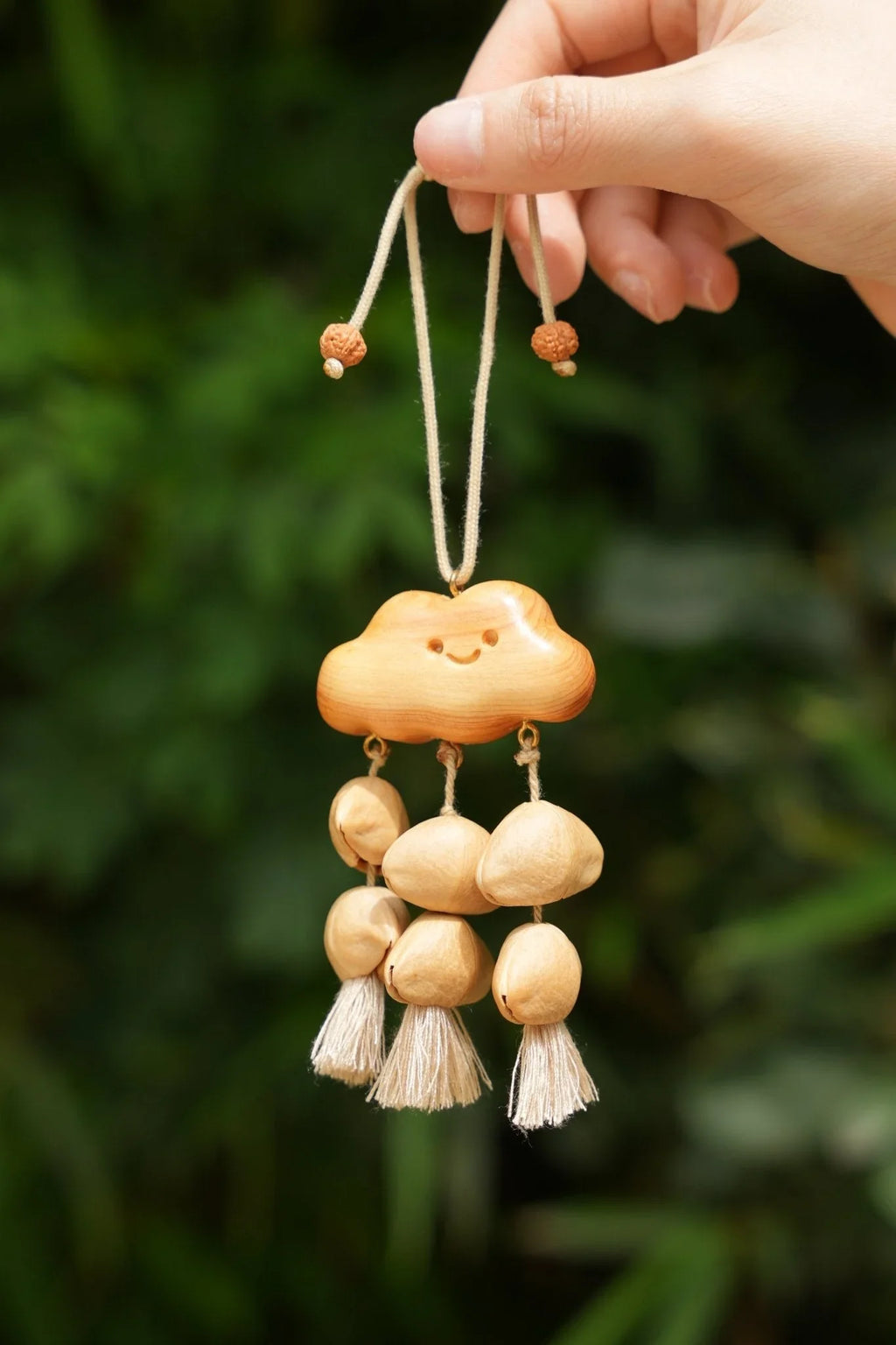 "Happy Cloud" Carved Wood Seed Mobile