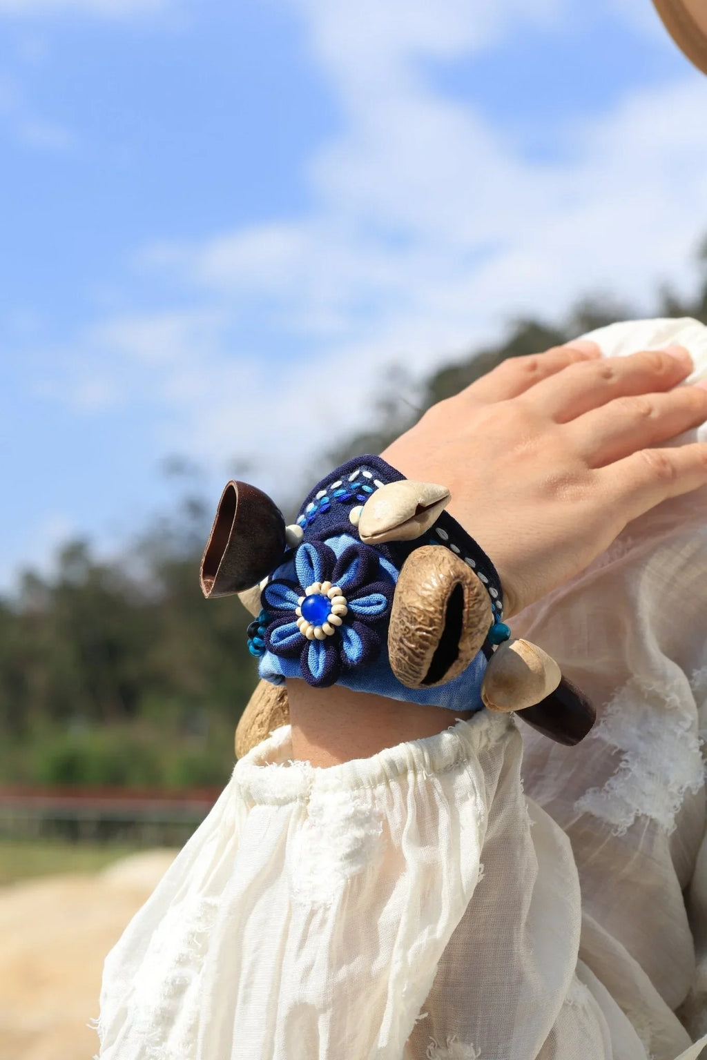 "Indigo Flower Rattle" Wrist Seed Percussion