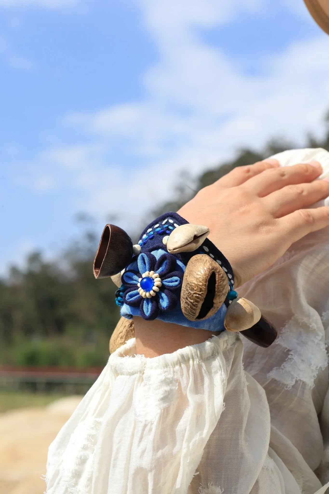 "Indigo Flower Rattle" Wrist Seed Percussion