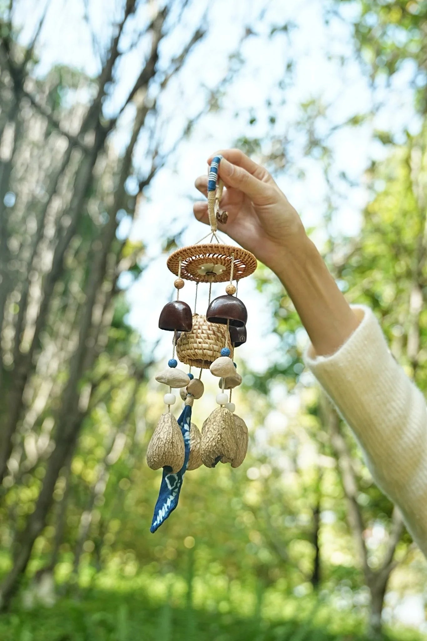 "Indigo Harvest" Rattan Shibori Seed Chime